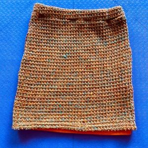 Short tight skirt - orange, square patterns